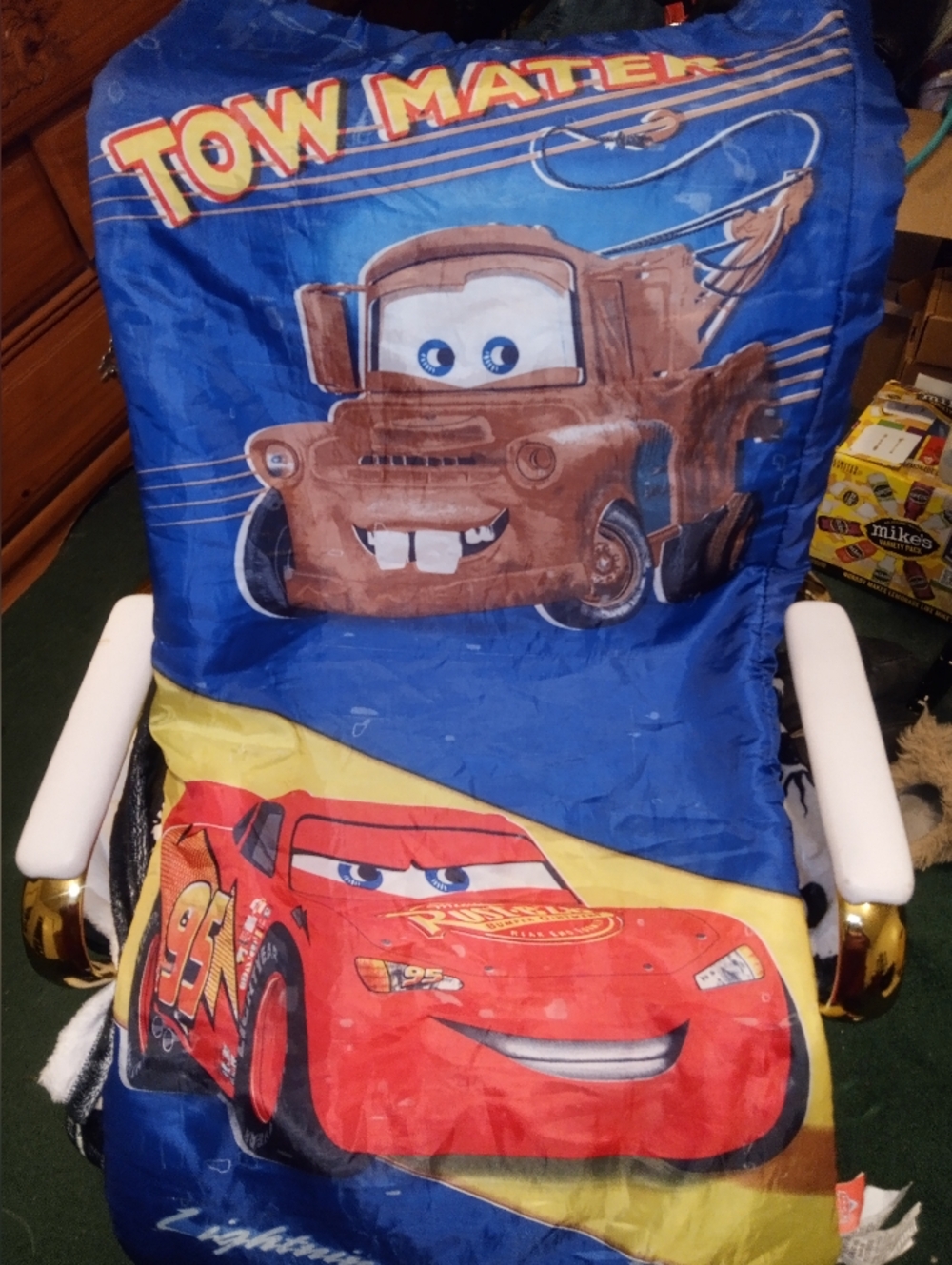 Vintage Disney Pixar Cars Tow Mater & Lightning McQueen Kids Sleeping Bag.Zip Up